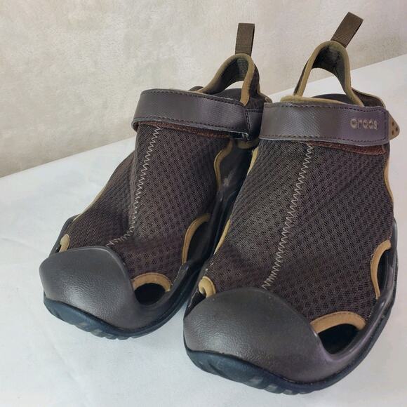 Crocs Swiftwater Brown Closed Toe Deck Strap Sandals Shoes Men\'s Size 11 205289 main image 6